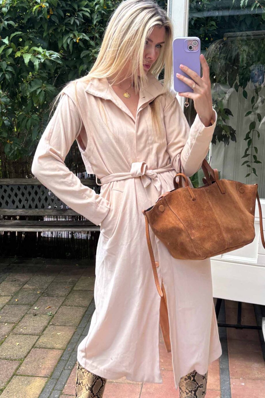 Maison blush suede sleek and luxury trench coat