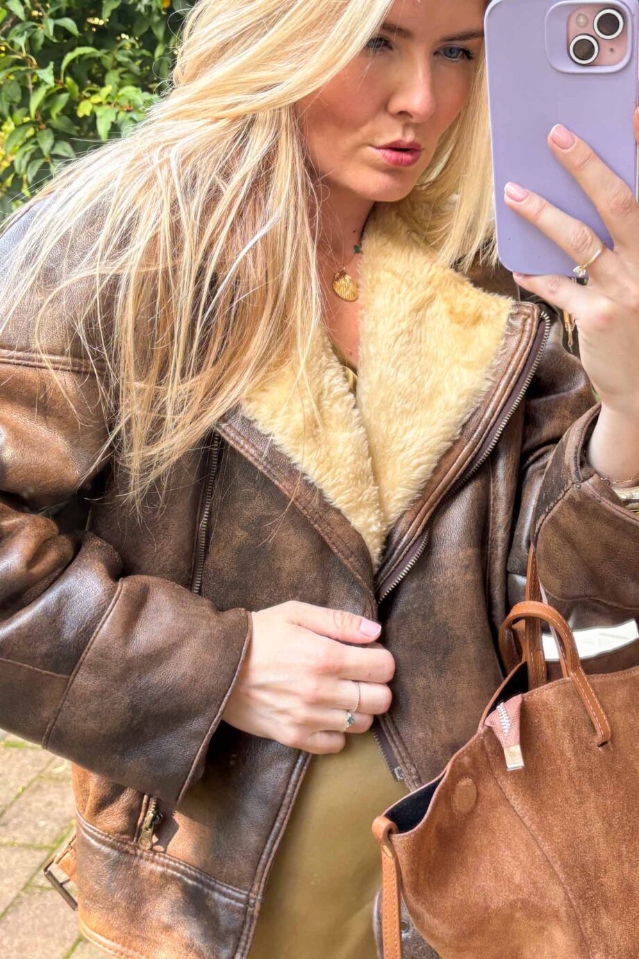 SkyRogue for fall leather shearling coat