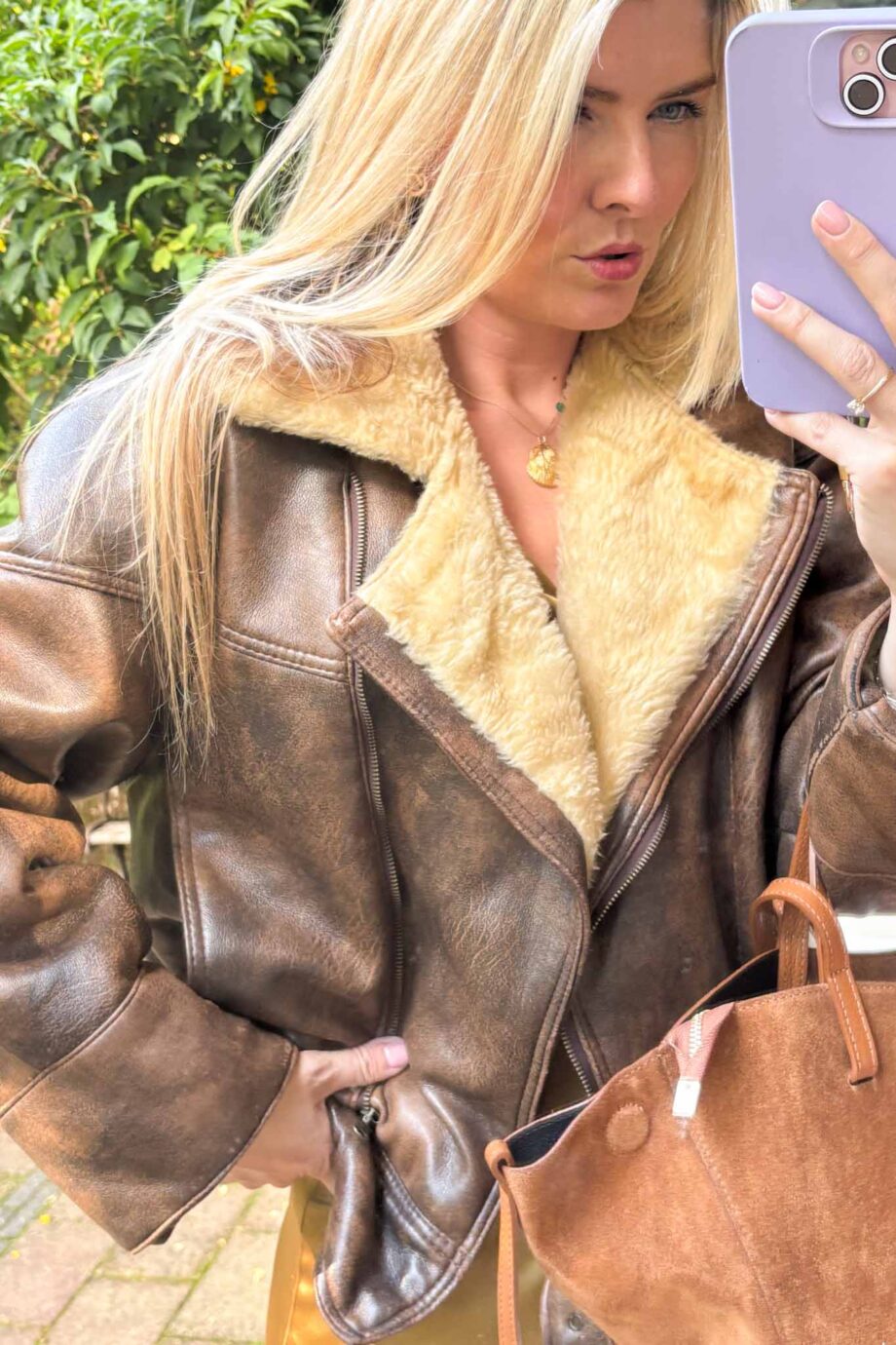 SkyRogue for fall leather shearling coat