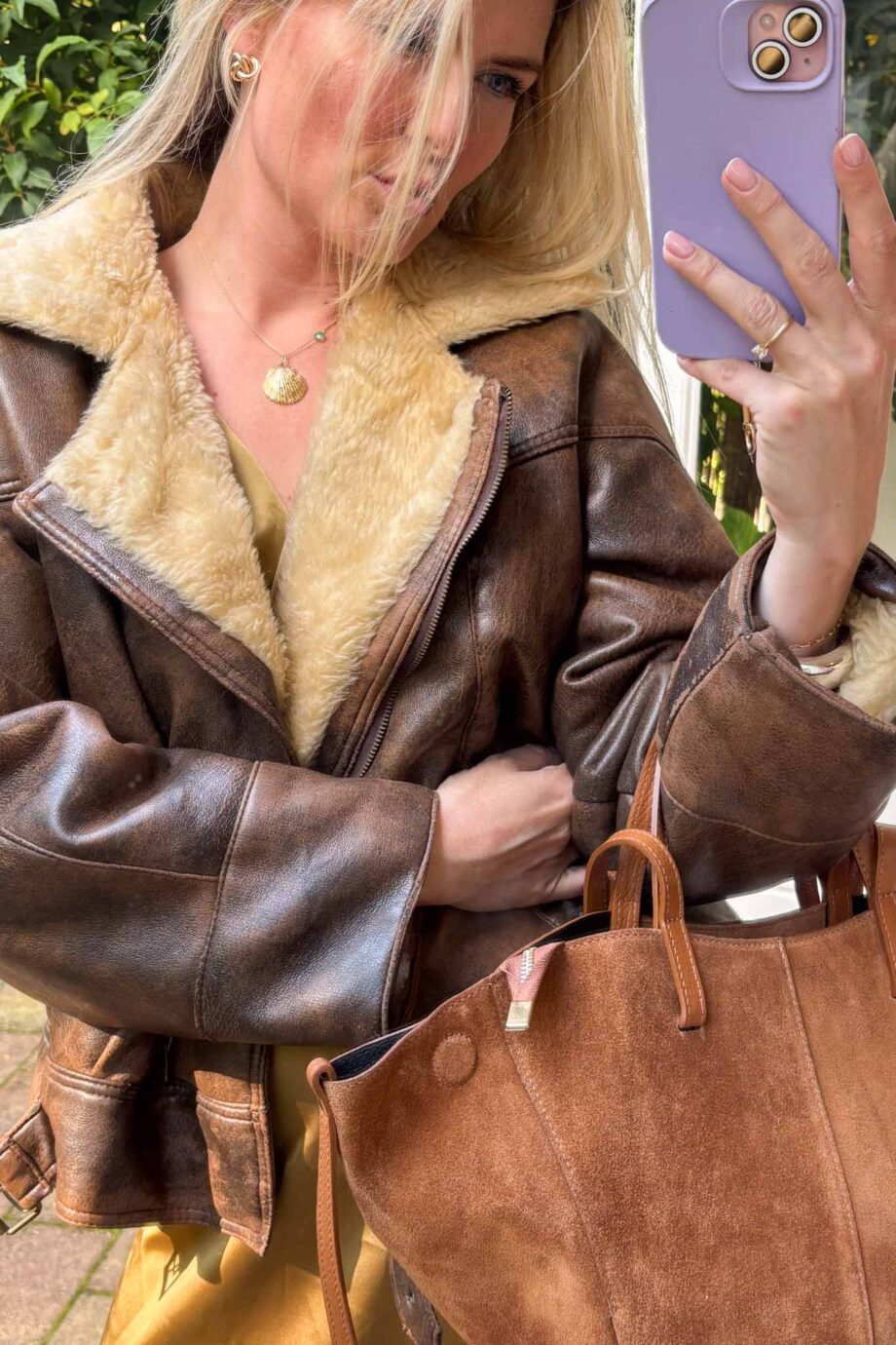 SkyRogue for fall leather shearling coat
