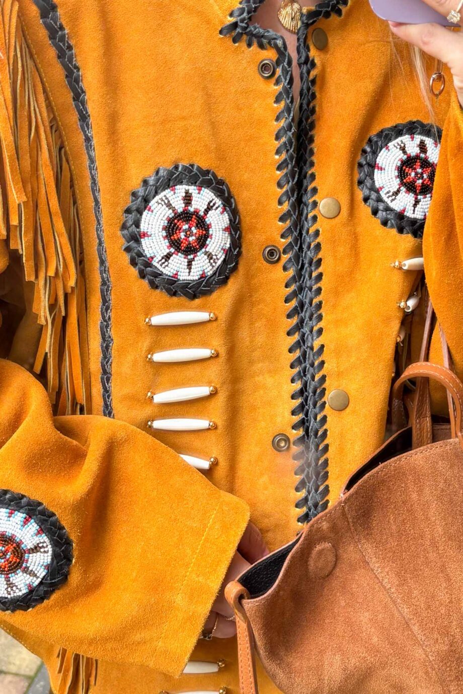 Desert sauvage 70s ochre suede fringe jacket