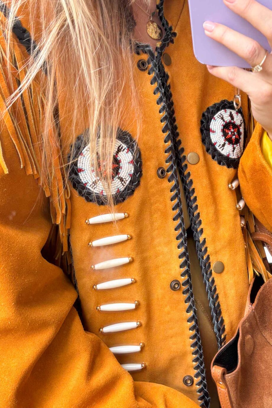 Desert sauvage 70s ochre suede fringe jacket