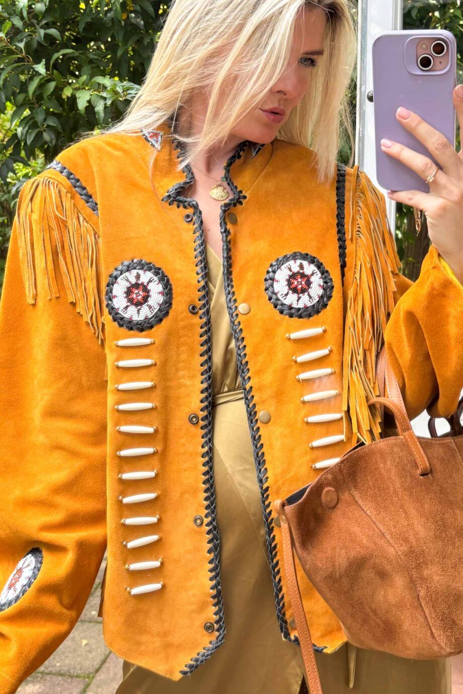 Desert sauvage 70s ochre suede fringe jacket