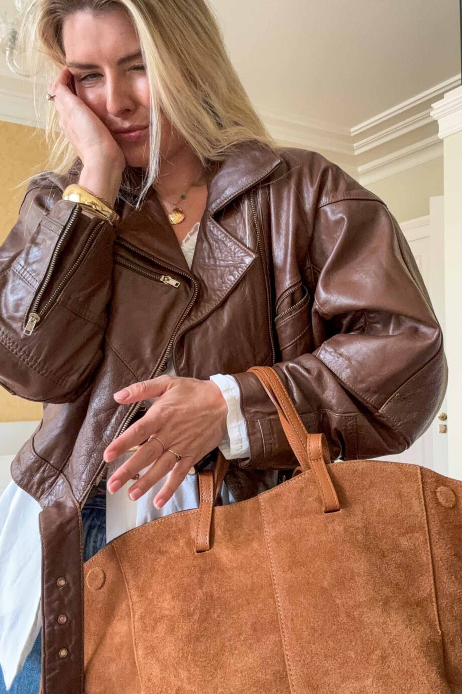 CPH fashion week cropped leather jacket