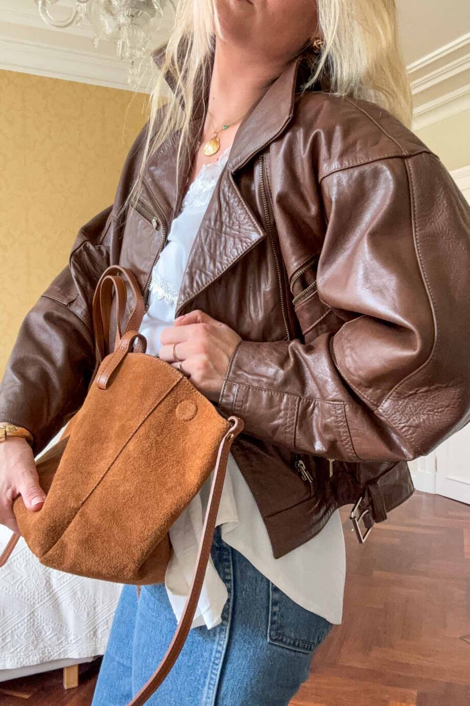 CPH fashion week cropped leather jacket
