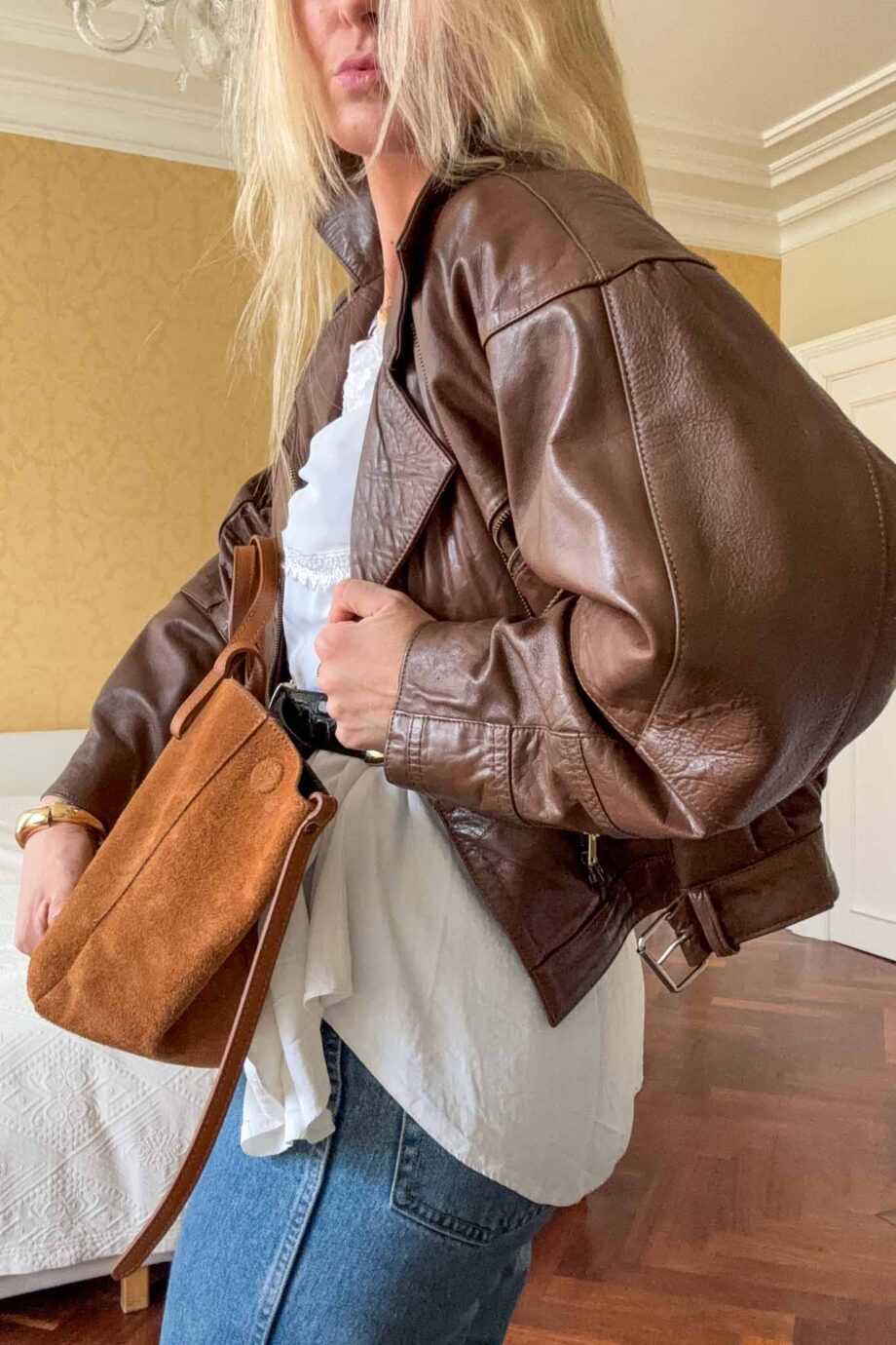 CPH fashion week cropped leather jacket