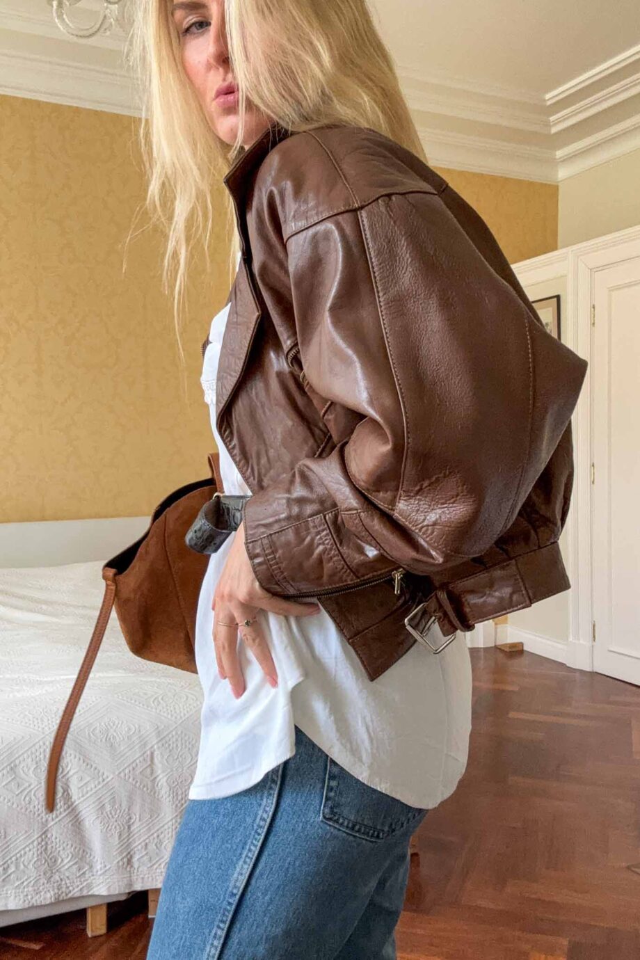 CPH fashion week cropped leather jacket