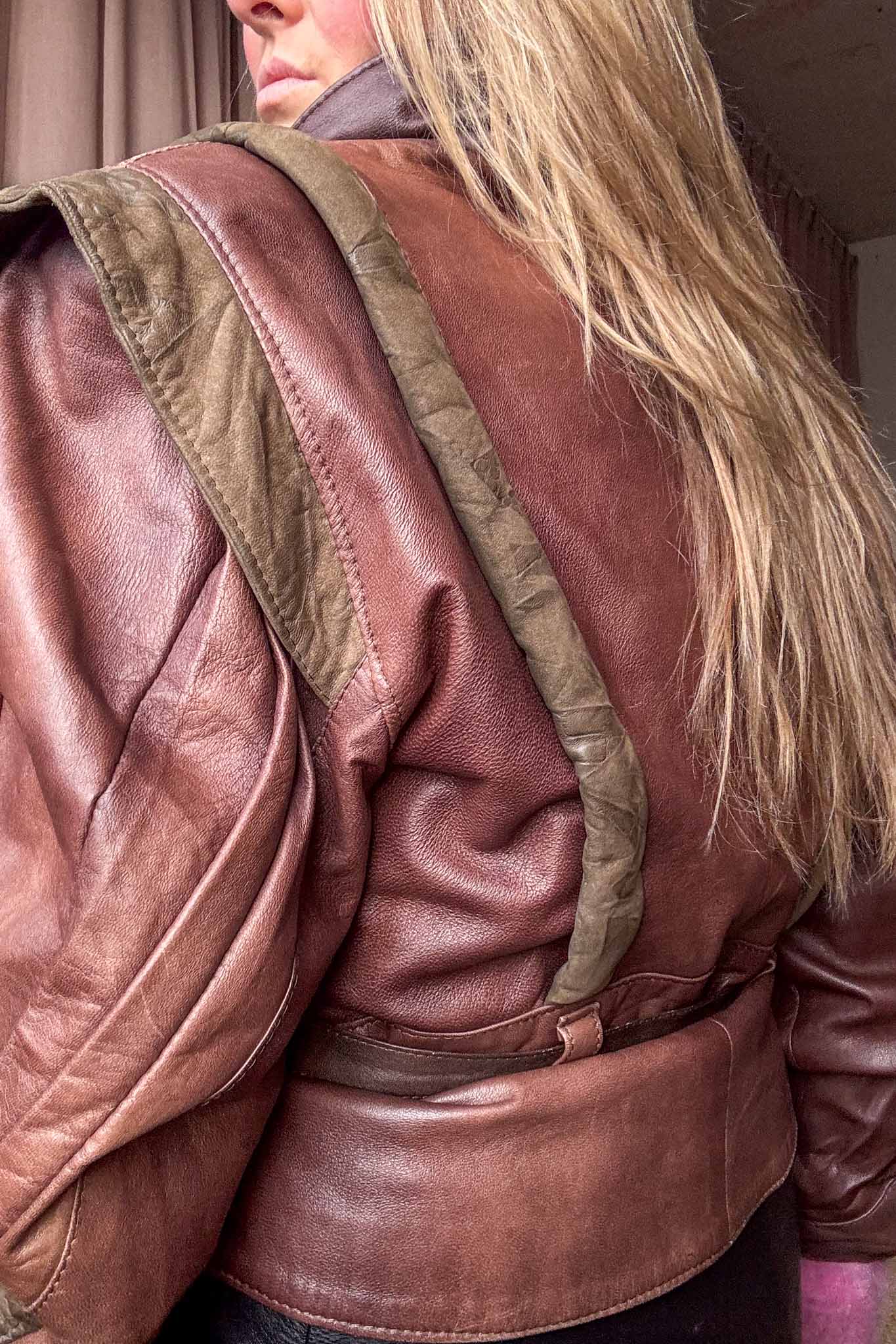 Camel Riot 1980s Leather Jacket