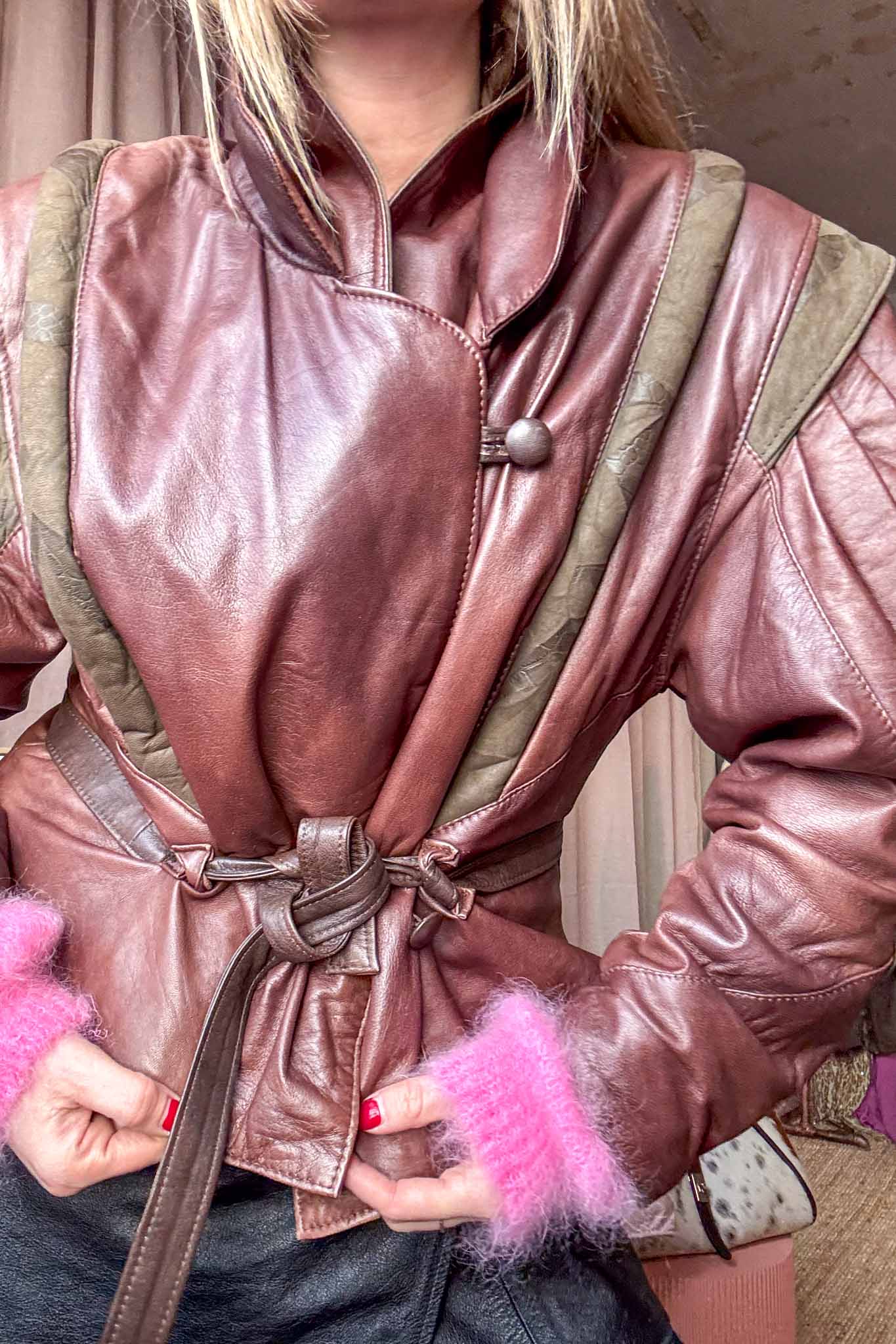 Camel Riot 1980s Leather Jacket