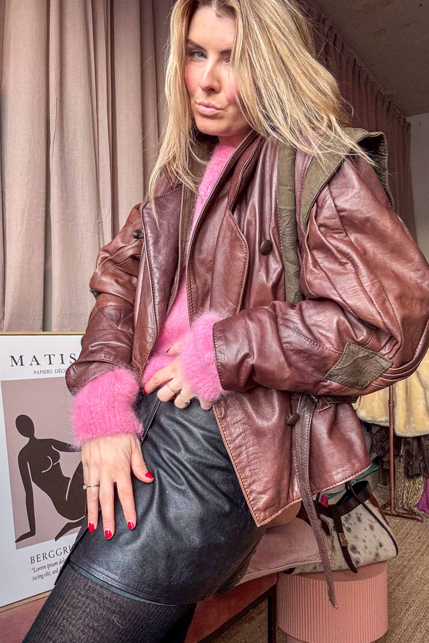 Camel Riot 1980s Leather Jacket