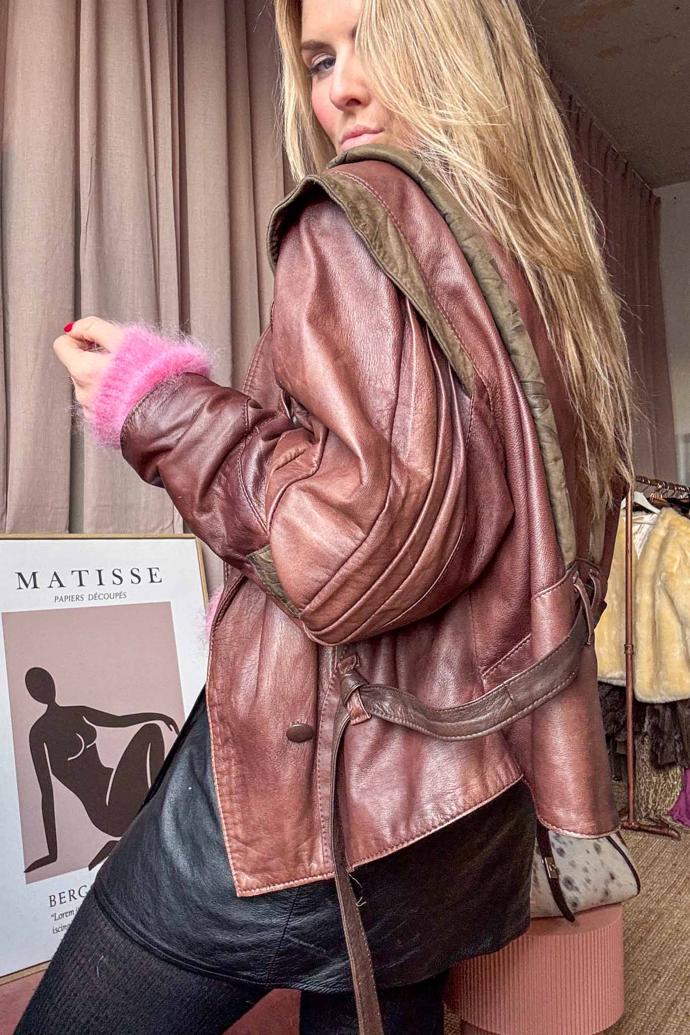 Camel Riot 1980s Leather Jacket