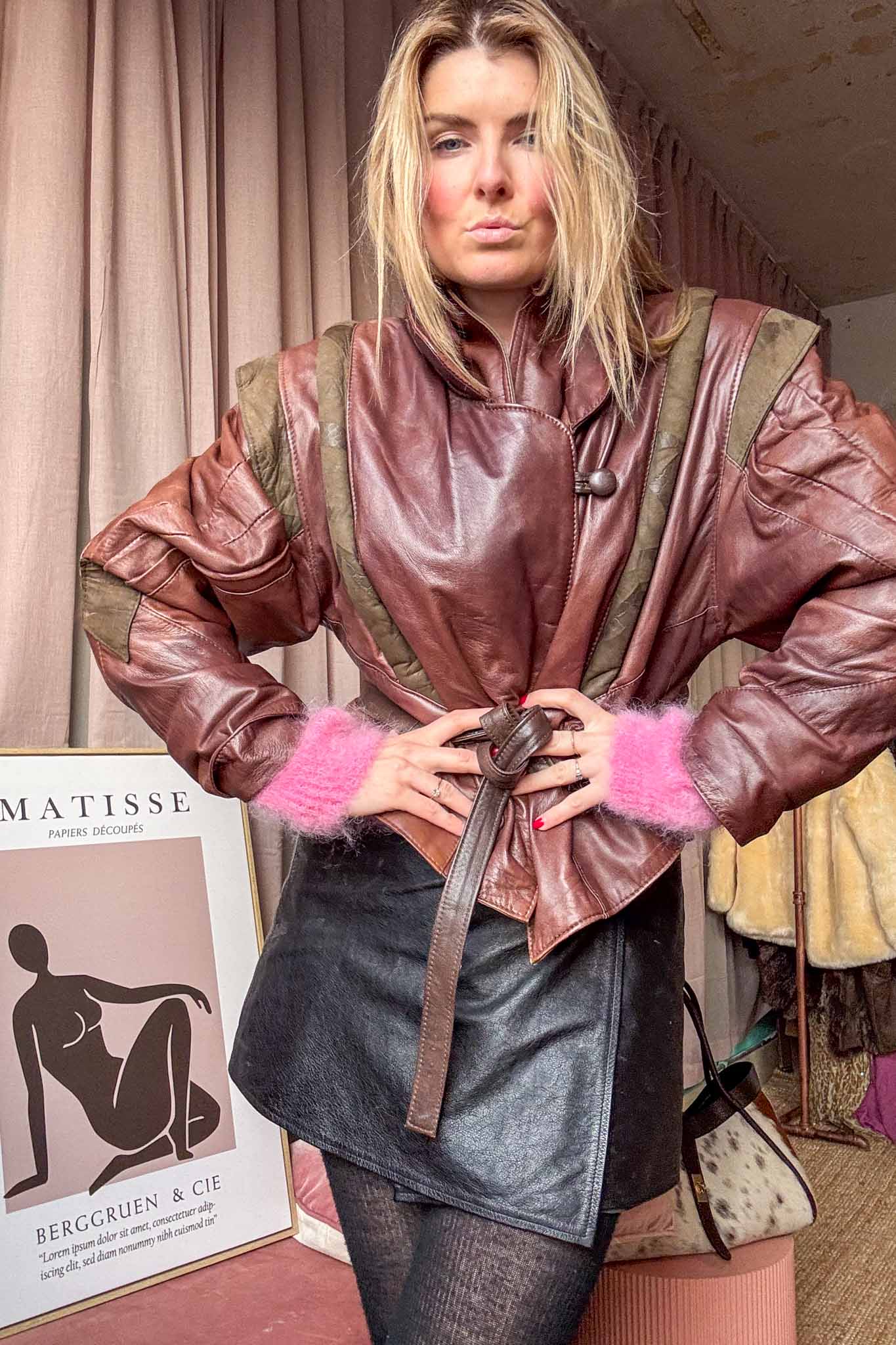 Camel Riot 1980s Leather Jacket