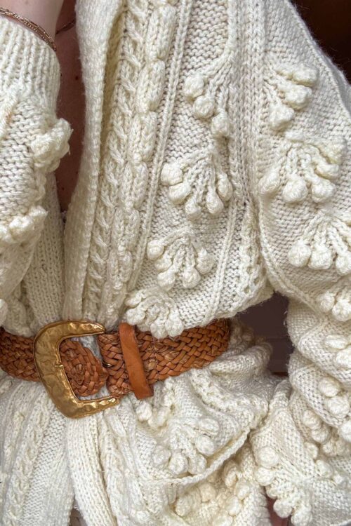 Whispers Hand-Knitted Leaf Cotton Cardigan