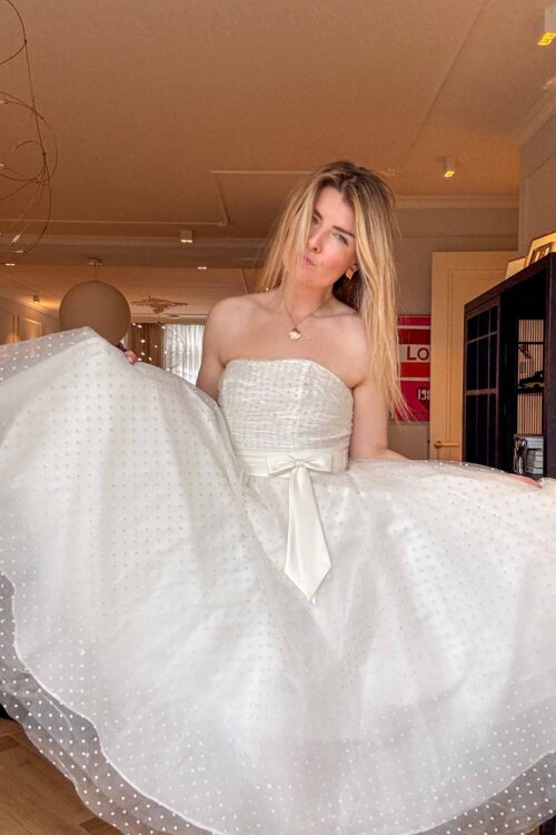 Petite Polka Dot  1960s Strapless Wedding Dress