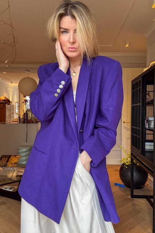 Majestic Purple Virgin Wool Maxi Blazer