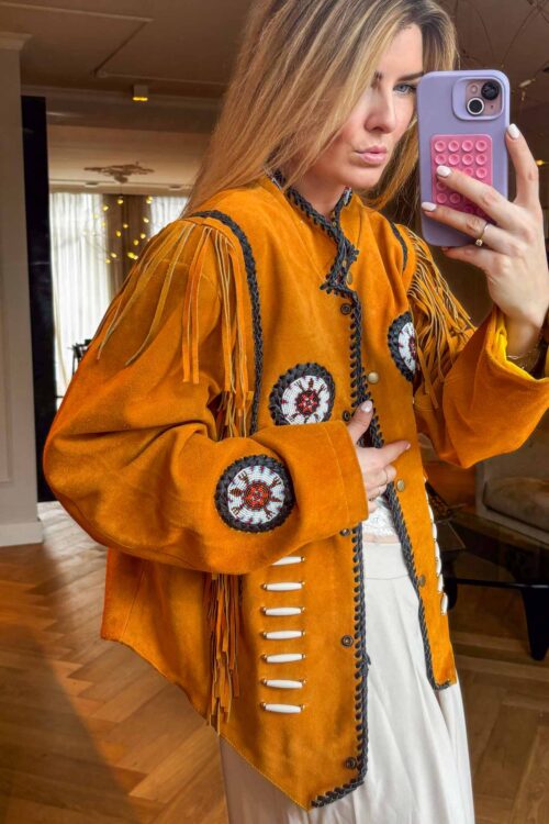 Desert sauvage 70s ochre suede fringe jacket